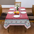 110x110 Inches Square Hand Block Print Tablecloth, 100% Cotton, Cherry Red Green Floral Table Cloths Washable, Traditional Indian For Dining Outdoor Thanksgiving Halloween Christmas - Image 3