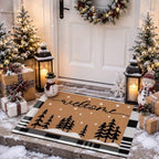 Tinideya 2 Pcs Christmas Layered Doormat Set for Front Porch, Snowy Tree - Image 3