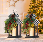 Christmas Decorative Lantern with LED Candle – Black Lantern with Pinecones, Black Bow – Battery Operated Christmas Table Centerpiece for Indoor Decor(2pack) by JOHUNT