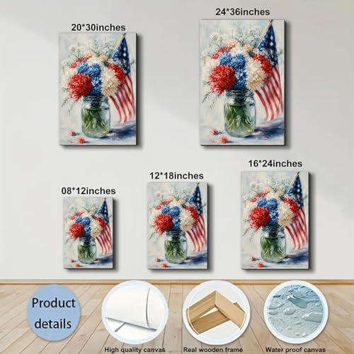 ZERILYN Ship Next Day – Patriotic Canvas Prints for Home, 4th of July Wall Decor, American Flag Pictures, Independence Day Red White Blue Decoration - Image 6