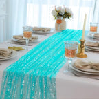 Snowkingdom 10Pcs Turquoise Silver Table Runner 10ft Sparkly Aqua Teal Blue Sheer Glitter Cheesecloth Gauze Party Birthday Decorations for Wedding Bridal Baby Shower Beach Thanksgiving Christmas - Image 4
