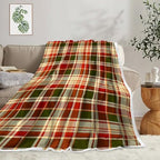 JAWO Fall Throw Blanket, Autumn Green Red Plaid Fall Pumpkin Farmhouse Thanksgiving Cozy Bed Couch Blanket, Soft Comfy Fleece Flannel Throws Blankets Livingroom Bedroom Decor - Image 2