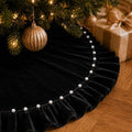 Black Velvet Christmas Tree Skirt 60 Inch – Pearl Beaded Ruffle Trim Xmas Tree Skirt with Bows, Festive Christmas Tree Base Cover for Holiday Party Home Decorations - 150cm by AtiMing