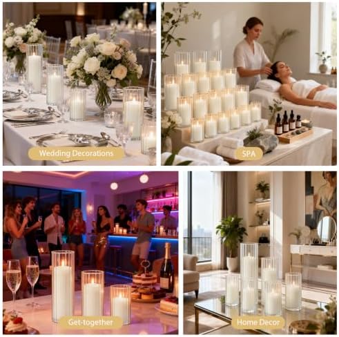 36 Pack White Pillar Candles + 36 Pack Vertical Ribbed Clear Glass Cylinder Holders, Hurricane Candle Shades for Wedding, Home, Party Table Centerpieces Decor - Image 5