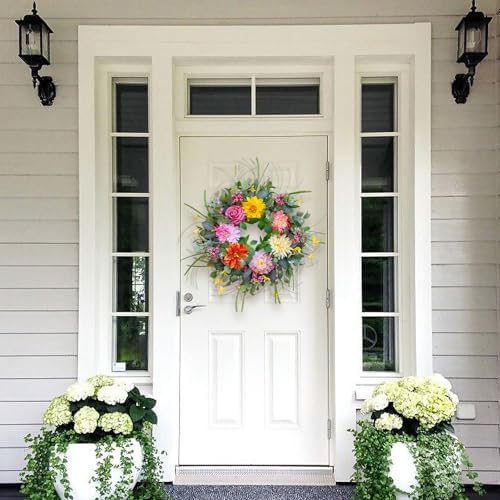 Spring Summer Wreaths for Front Door Outside 24 Inch, Soomeir Floral Door Wreath with Peony Dahlia Rose, for All Season Easter Indoor Outdoor Farmhouse Home Porch Wall Window Decor - Image 2