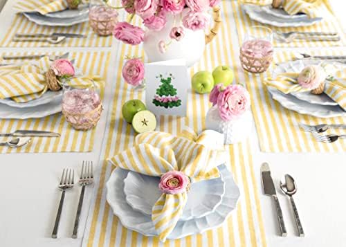 Solino Home Linen Table Runner 60 Inches - Amalfi Stripe 100% Pure Linen Primrose Yellow and White Farmhouse Table Runner 14 x 60 Inch Ideal for Dresser and Coffee Tables, Spring, Summer, Mothers Day - Image 2