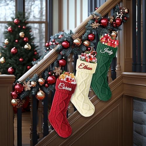 Personalized Christmas Stockings 9 Pack, Custom Christmas Stockings with Names, 18” Large Knitted Xmas Stocking for Family Kids, Fireplace Hanging Holiday Christmas Party Decoration - Image 5