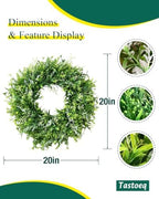 2Pack 20in Eucalyptus Wreath for Front Door, Artificial Green Leaves Greenery Wreath, All Season Wreath for Porch Window Wall Farmhouse Indoor Outdoor Home Decor - Image 2