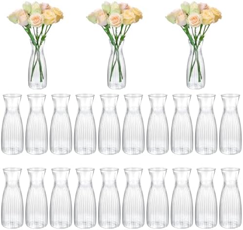 20Pcs Plastic Bud Vases Small Plastic Vases in Bulk, Clear Container for Flowers Height Shatterproof Bud Vase Wedding Centerpieces for Home Decor Living Room Office Decoration, Housewarming Party Gift by Sibba