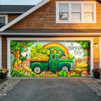6x13 FT St. Patrick's Day Garage Door Banner -Green Vintage Truck & Gnome with Clover Rainbow Backdrop,Large Indoor Outdoor Garage Door Cover,Holiday Decoration for Home, Yard,Party - Image 7