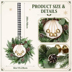 Dingion 6 Pcs 6 Inch Mini Christmas Cabinet Wreath with Black Plaid Bow - Image 4