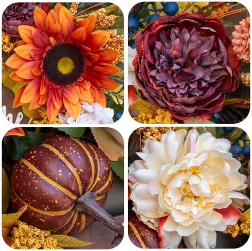 Artificial Harvest Fall Wreaths for Front Door 24 Inch Autumn Wreath - Image 3