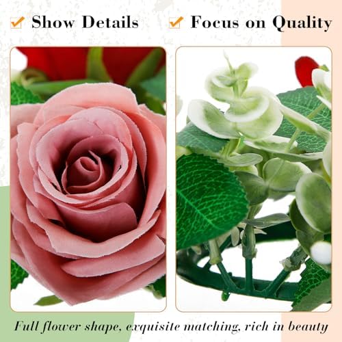 Yunlly 12 Pcs Rose Candle Rings with Candles Sets, Red，Pink，White - Image 3
