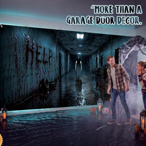 WovWeave 7 x 16 Ft Halloween Garage Door Cover Banner, Horror Basement - Image 5