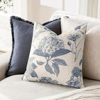 Foindtower Set of 2 Linen Floral Vintage Throw Pillow Covers Neutral Accent Print Decorative Cushion Covers Farmhouse Boho Home Decor for Sofa Chair Couch Bedroom Living Room,24×24 Inch,Blue - Image 4