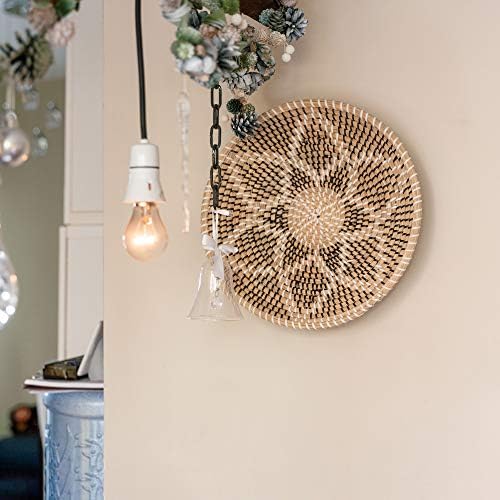 Woven Wall Decor Seagrass Handmade Boho Hanging Wall Basket, Woven Fruit Basket Bowl, Home Living Room Wall Decor, Decorative Wicker Wall Basket, Rattan African Flat Basket (Black Flower) - Image 4