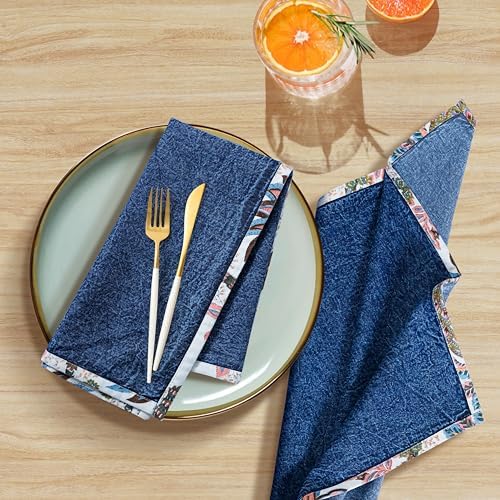 FINGERCRAFT Cloth Napkins Set of 12, 100% Cotton, 20x20 Inch, Denim Blue - Image 2