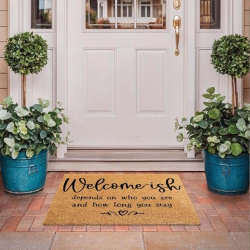 Funny The Entrance Way Outside Personalized Rug with Heavy-Duty Non Slip Outdoor Coconut Coir Doormat Pets Lover Gift 23.6 x 15.7 inch (Welcome Ish Depends On Who You are) - Image 4