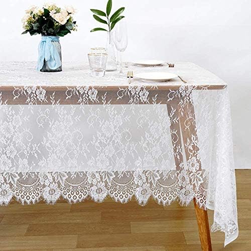 LuoluoHouse 2 Pack 60 x 120 Inch White Lace Rustic Table Cloths Vintage - Image 4