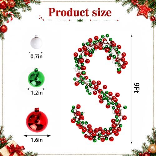9ft Red Green Christmas Ball Garland Ornaments, Xmas Bauble Tree Garland - Image 2