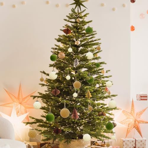 XmasExp 36PCS Velvet Christmas Ornaments Set Mixed Flocked Balls Ornaments Shatterproof Christmas Tree Decorations for Holiday,Party,Home（Mixed） - Image 7
