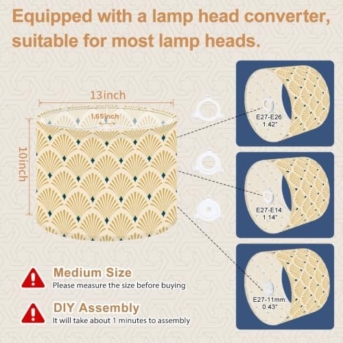 Drum Lamp Shade Art Fan gold geometric 13"x13"x10" Large Lampshade - Image 2