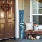 Blue Welcome To The Lake House Door Sign 8x48inch Rustic Wood Lake Theme Welcome Board and Porch Leaner for Front Door Deck or Wall Yard, All Season Vertical Porch Hanging - Image 2