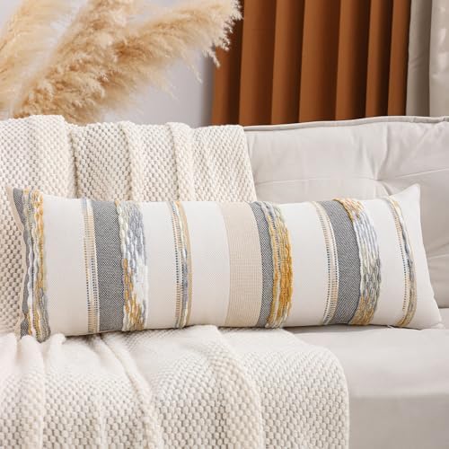 Boho Lumbar Throw Pillow Cover 14x36 Yellow Gray by Tosleo