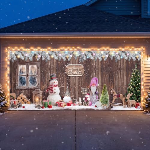 WovWeave 7 x 16 Ft Christmas Garage Door Cover, Winter Snowman Banner - Image 7