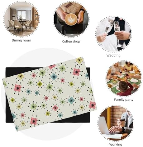 Mid-Century Placemats Set of 6,Vintage Mid-Century Atomic Modern Abstract Pattern, Kitchen Dining Room Party Washable Heat Resistant, 12x18 Inches - Image 6