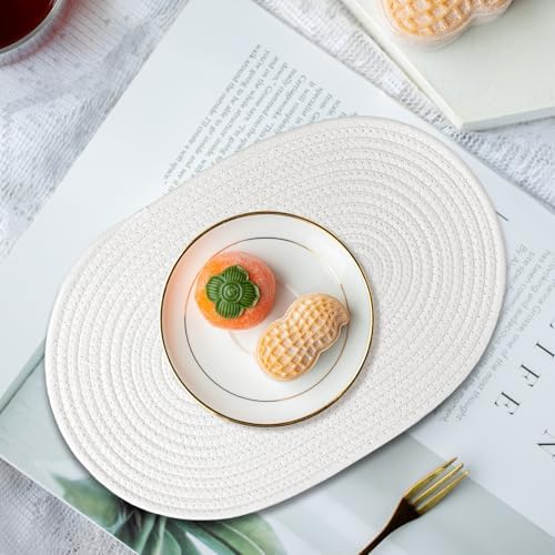 Oval Woven Placemats Set of 8 Heat Resistant Placemats 17 x 12 Inches Farmhouse Cotton Rope Place Mats for Dining Tables Trivets for Hot Dishes, White - Image 5