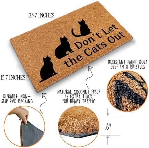 Funny Coir Doormat Don't Let the Cats Out Front Door Mat Entryway Outdoor Mats with Heavy Duty Front Porch Welcome Mats Entry Natural Coconut Brown Prank Novelty Gift Outdoor Mat 23.7x15.7 inch - Image 4