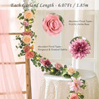Waipfaru Artificial Flower Garland with Lights, 6.07Ft Lighted Eucalyptus Greenery Garland, Pink Rose Floral Vines for Wedding Table Runner Centerpieces Backdrop Decor - Image 2