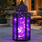 Vela Lanterns Decorative Indoor Lantern with LED Fairy Lights, Purple, L by VelaCandleLanterns