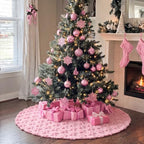 Civaner 48in Pink Gingerbread Christmas Tree Skirt Faux Fur - Image 4