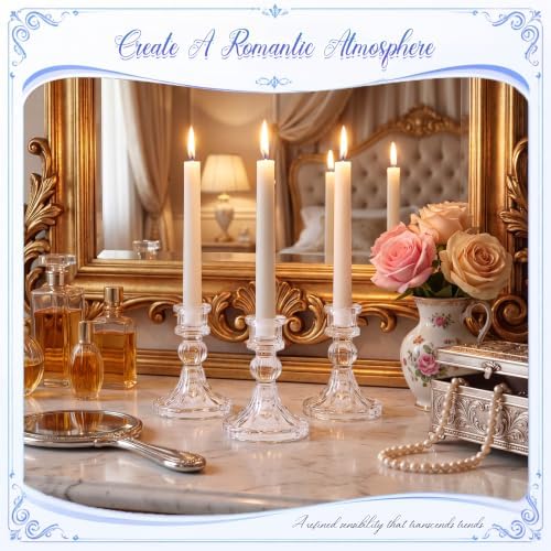 Sieral 24 Pcs Clear Taper Candle Holders 4'' Tall Candlestick Glass Holders Bulk Stripe Decorative Stand Wedding Stick Holder for Anniversary Party Dining Table Festival Decor - Image 4