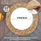 Kochorie Set of 60 Round Woven Placemats 12 Inches Bulrush Placemats Natural Hand-Woven Boho Rattan Placemat Wicker Table Mats Farmhouse Weave Place Mats for Home Dining - Image 2