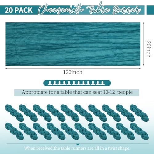 20 Pack Teal Table Runner 10Ft Cheesecloth Table Runner Boho Gauze Table Runners Romantic Long Turquoise Cheese Cloth Table Runners for Wedding Party Bridal Shower - Image 2
