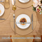 SHACOS Round Placemats Set of 8 Washable 15 inch Round Placemat Cotton Polyester Woven Braided Table Place Mats for Dining Table Decor, Camel - Image 5