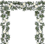 Lvydec 2 Pack Artificial Peony Flower Garland - 6ft Silk Peony Vine Willow Leaves and Eucalyptus Garland White Arch Flower Vine for Wedding Party Table Decoration (White) by Lvydec