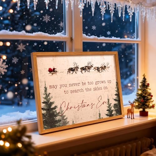LITIVY Vintage Framed Christmas Wall Art 16”x24” Farmhouse Wall Decor May You Never Be Too Grown Up To Search The Skies On Christmas Eve Christmas Decorations Home Decor (Brown, 24 * 16 in) - Image 6