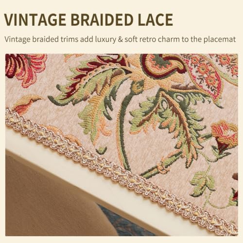 Floral Embroidered Dresser Runner 72 Inch Non-Slip Chenille Lace Trim,Beige - Image 5