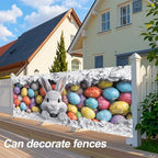 ANNA QUEEN Easter Bunny Garage Door Banner 7x16FT, Cute Rabbit Peeking Cracked Wall Garage Door Cover with Colorful Eggs, Large Outdoor Spring Decoration Backdrop for Double Garage Door & Egg Hunt Party - Image 5