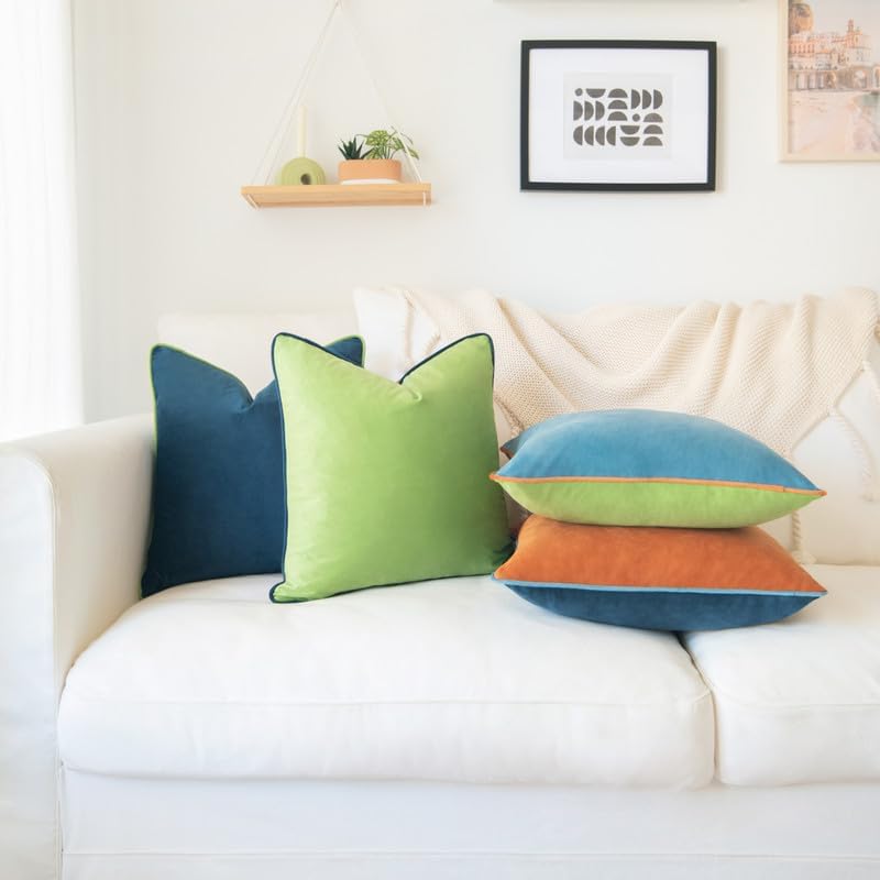 MONDAY MOOSE Decorative Throw Pillow Covers Cushion Cases, Set of 4 Soft Velvet Modern Double-Sided Designs, Mix and Match for Home Decor, Pillow Inserts Not Included (20x20 inch, Blue/Orange) - Image 3