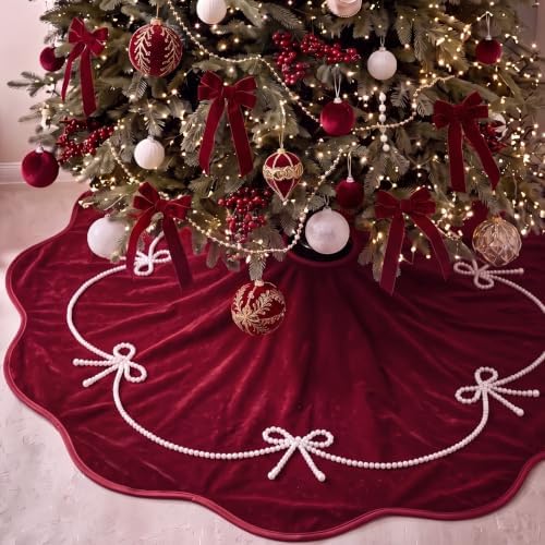 Foilswirl 48 Inch Burgundy Velvet Christmas Tree Skirt, Scallop Dedge by Foilswirl