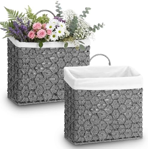 Novabright Set of 2 Wicker Hanging Basket Grey Woven Wall Baskets with Handle Liners for Front Door Organizing Mail Flower Wall Storage Basket for Farmhouse Home Decor Kitchen Bathroom Toilet Tank Top by Unknown