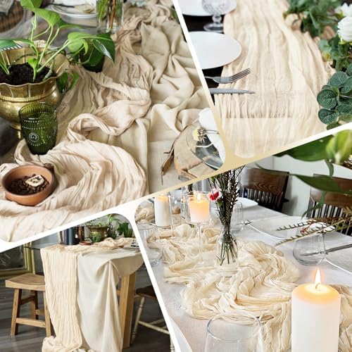 14 Pack Ivory Cheesecloth Table Runner 17x108 Inch Semi Sheer Boho Gauze Cheese Cloth Fabric Table Runners, for Wedding Party Baby Shower Birthday Home Decor Garden Farmhouse - Image 5