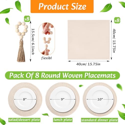 8 Sets Boho Place Mats Set Round Woven Placemats Table Decor - Image 2