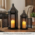 Vela Lanterns Decorative Indoor Black Moroccan Temple Lanterns, Set of 2 - Image 3