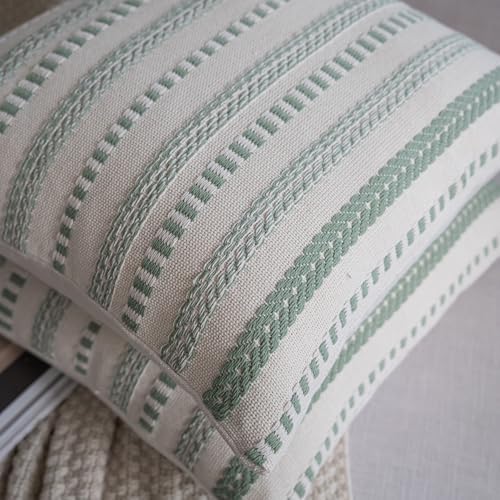 Cethom Sage Green Boho Throw Pillow Covers 22x22 Inch Set of 2, Stripe Textured Decorative Couch Pillow Cases for Bed, Sofa, Living Room, Bedroom, Farmhouse Home Accent Cushion Covers - Image 4